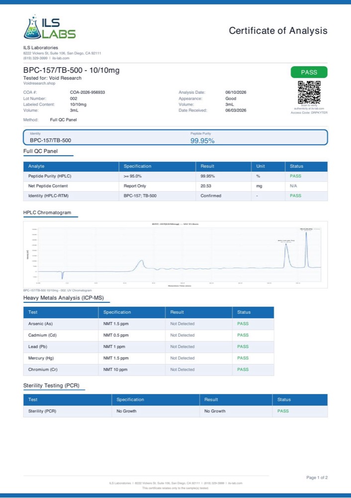 BPC-157/TB-500 certificate of analysis, page 1