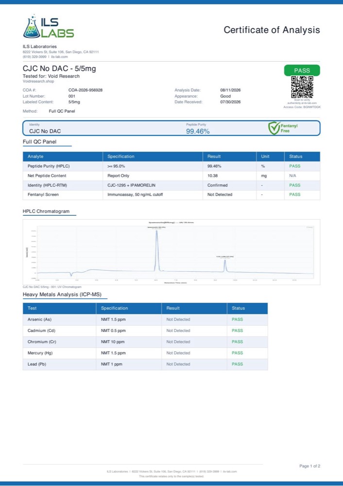 CJC NO DAC certificate of analysis, page 1