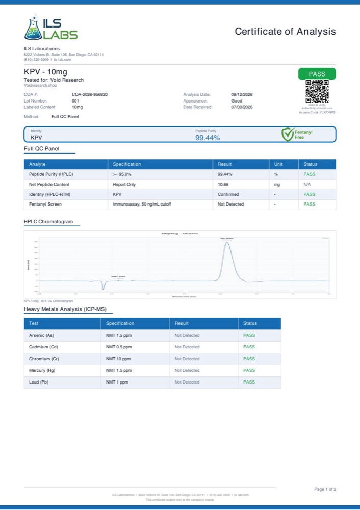 KPV certificate of analysis, page 1