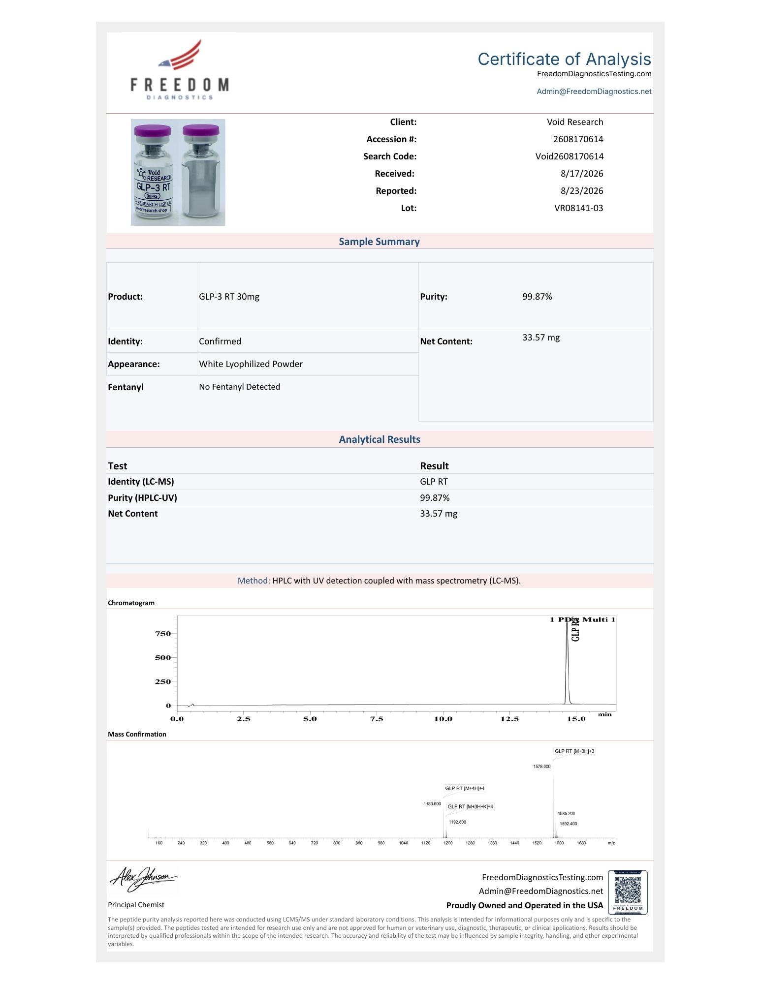 GLP-3 RT certificate of analysis, page 1