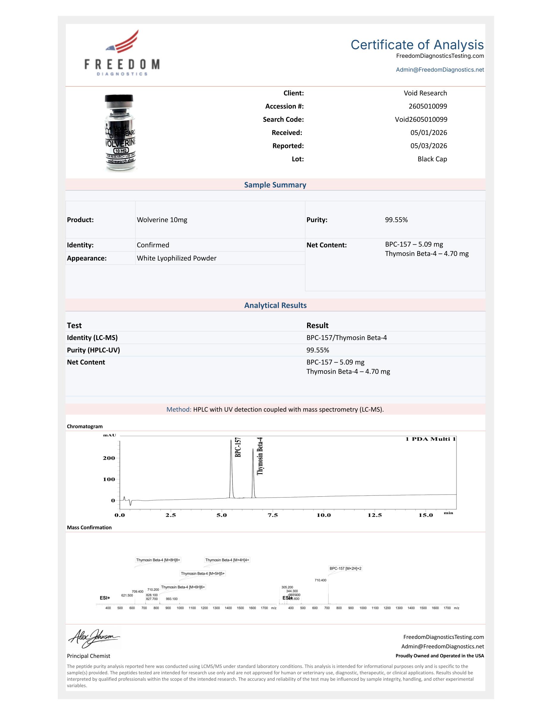BPC-157/TB-500 certificate of analysis, page 1